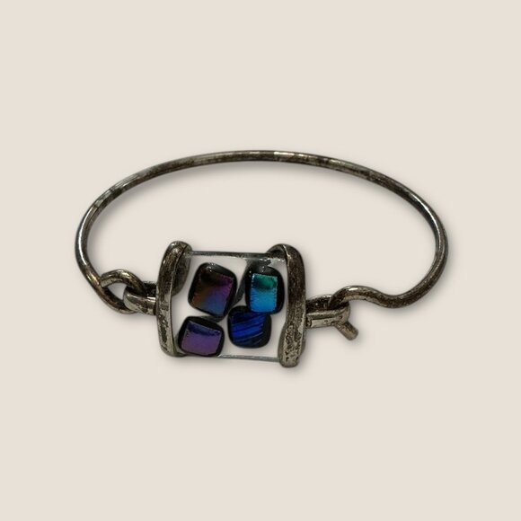 Sterling Jewelry - Vintage Sterling Silver Bangle  & Dichroic Glass Artisan Bracelet